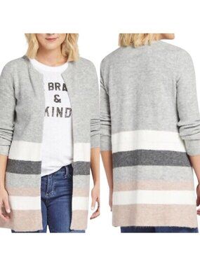 Stitches & Stripes Cardigan Sweater Size Small Ribbed Striped Open Front Cozy